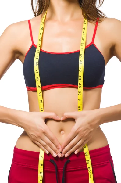 Menina com centímetro no conceito de dieta — Fotografia de Stock