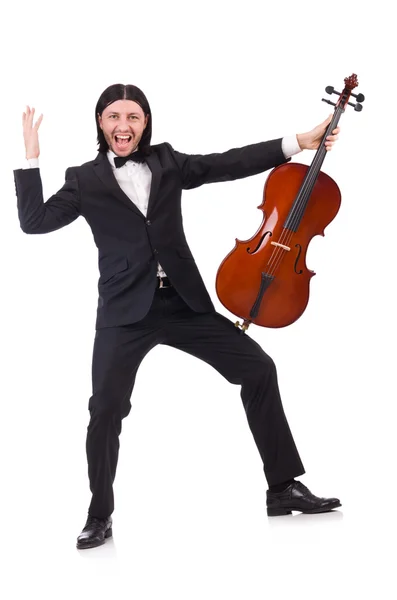 Funny man with music instrument on white — Stock Photo, Image