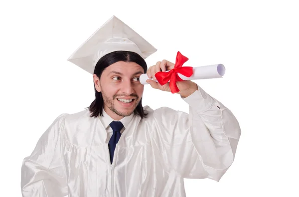 Молодий студент закінчив середню школу на білому — стокове фото