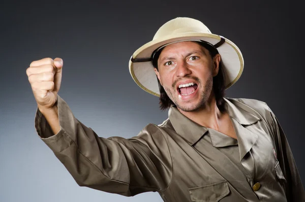 Funny safari hunter against background — Stock Photo, Image