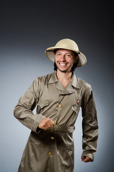 Funny safari hunter against background — Stock Photo, Image