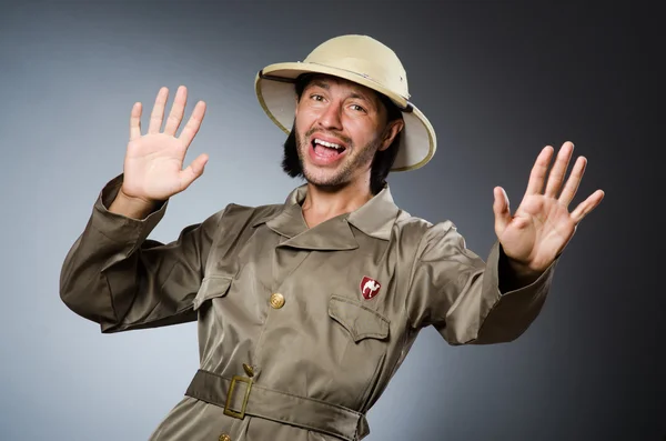 Funny safari hunter against background — Stock Photo, Image