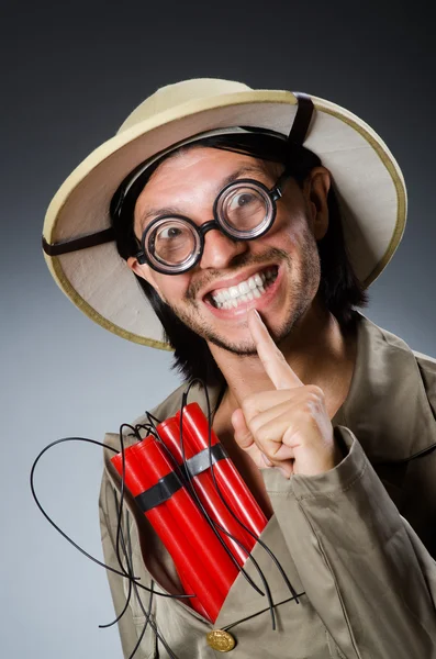 Funny safari hunter against background — Stock Photo, Image