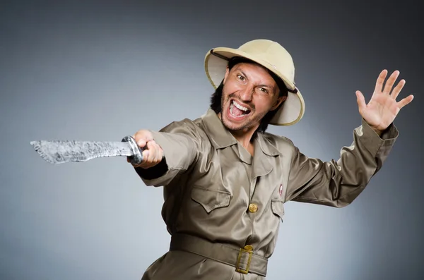 Funny safari hunter against background — Stock Photo, Image