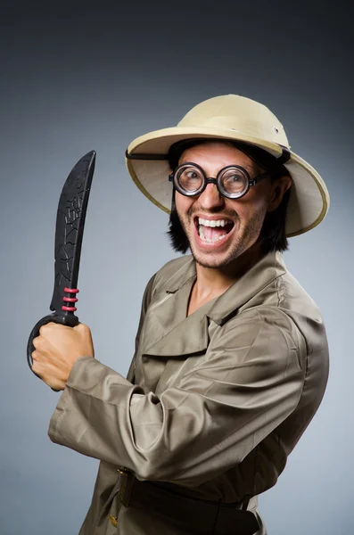 Funny safari hunter against background — Stock Photo, Image