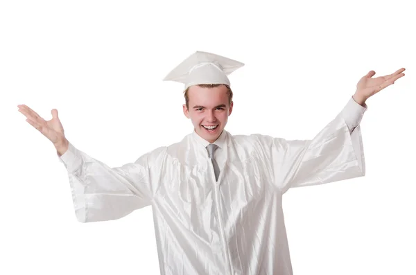 Genç erkek öğrenci liseden beyazlar üzerine mezun oldu. — Stok fotoğraf