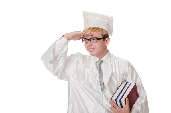 Jovem estudante isolado no branco — Fotografia de Stock