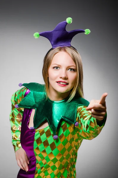 Funny clown in colourful costume — Stock Photo, Image