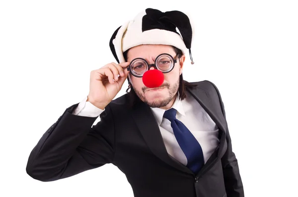 Homme d'affaires clown drôle isolé sur le fond blanc — Photo