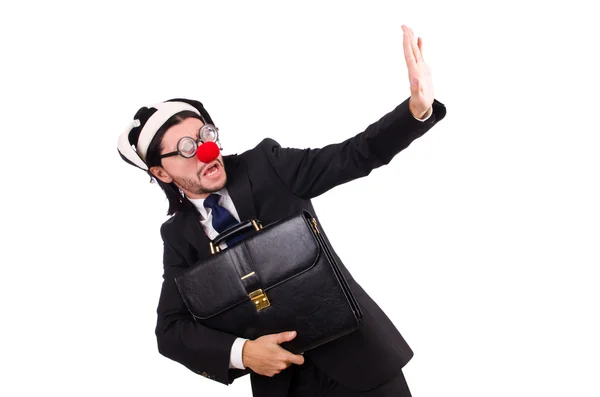 Homme d'affaires clown drôle isolé sur le fond blanc — Photo