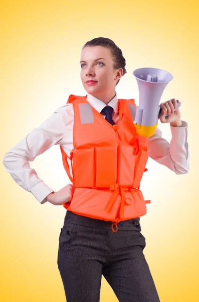 Young woman with loudspeaker — Stock Photo, Image