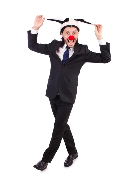 Zabawny biznesmen klaun odizolowany na białym tle — Zdjęcie stockowe