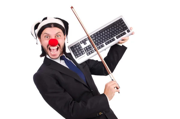 Lustige Clown Geschäftsmann isoliert auf dem weißen Hintergrund — Stockfoto