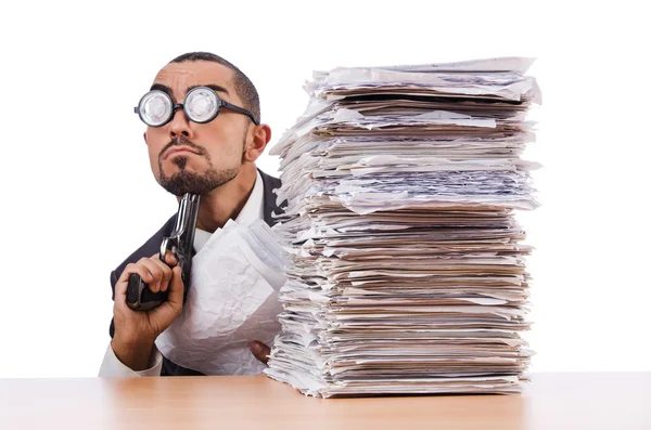 Businessman with stack of papers — Stock Photo, Image