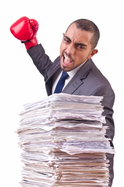 Businessman with stack of papers — Stock Photo, Image