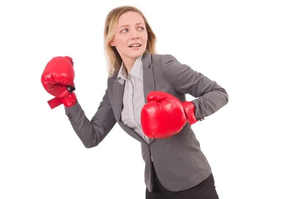 Businesswoman with boxing gloves — Stock Photo, Image