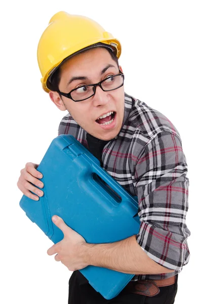 Trabajador industrial aislado en el fondo blanco — Foto de Stock