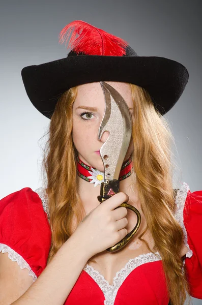 Woman pirate with sharp knife — Stock Photo, Image