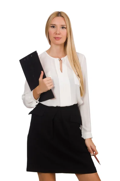 Woman with paper binder isolated on the white — Stock Photo, Image