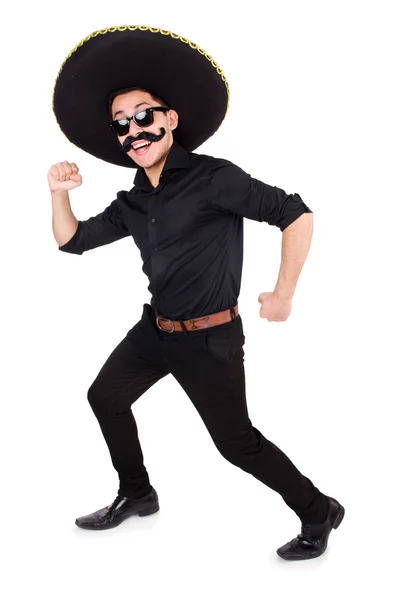 Lustiger Mann mit mexikanischem Sombrero-Hut auf weißem Hintergrund — Stockfoto