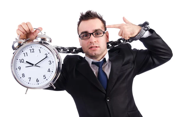 Empresário com relógio isolado em branco — Fotografia de Stock