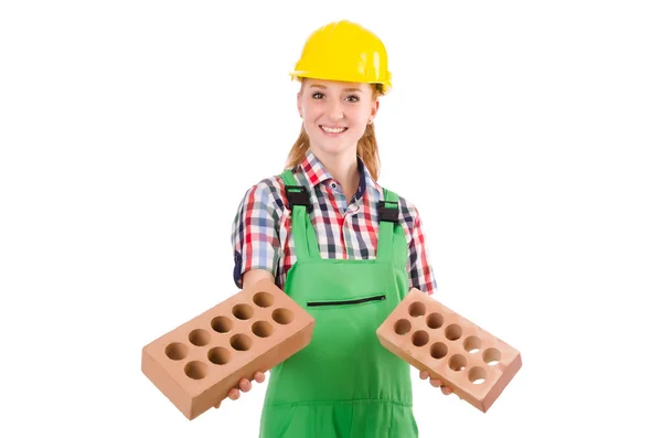 Woman with bricks — Stock Photo, Image