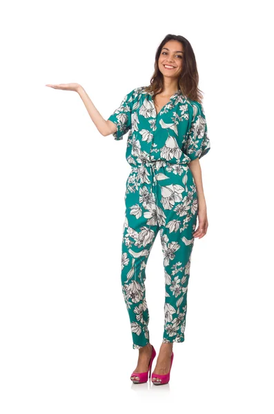 Vrouw in groene jumpsuit — Stockfoto