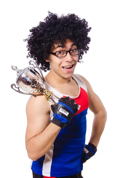 Man after winning gold cup — Stock Photo, Image