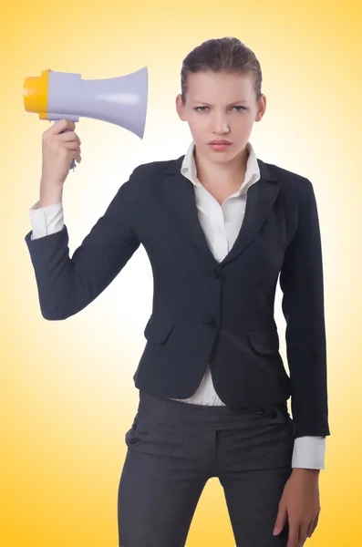 Woman with loudspeaker — Stock Photo, Image