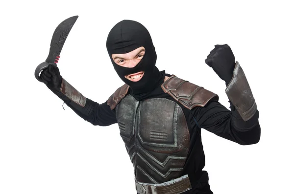 Ninja con coltello isolato su bianco — Foto Stock