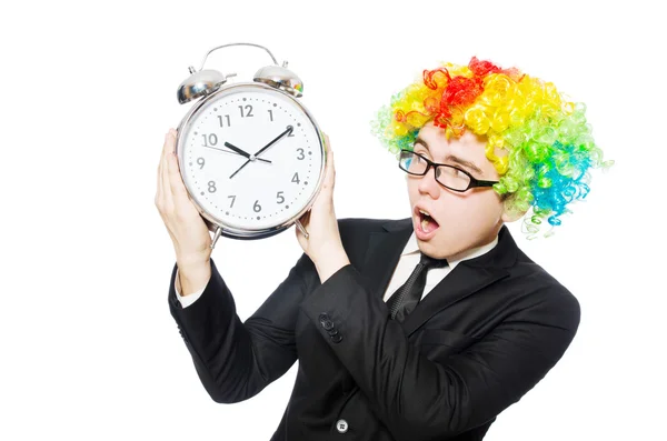 Homme d'affaires clown avec horloge — Photo