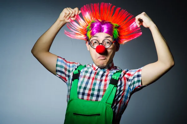 Funny clown wearing wig — Stock Photo, Image