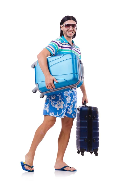 Man travelling with suitcases isolated on white — Stock Photo, Image