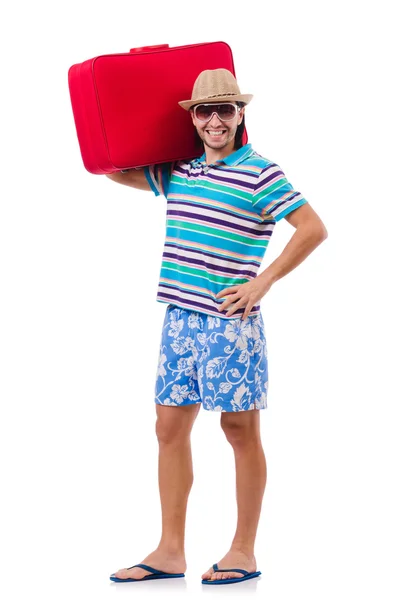 Hombre viajando con maletas aisladas en blanco — Foto de Stock