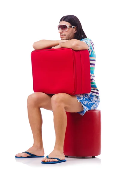 Man travelling with suitcases isolated on white — Stock Photo, Image