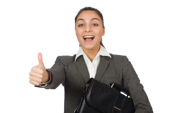 Glada affärskvinna med portfölj — Stockfoto