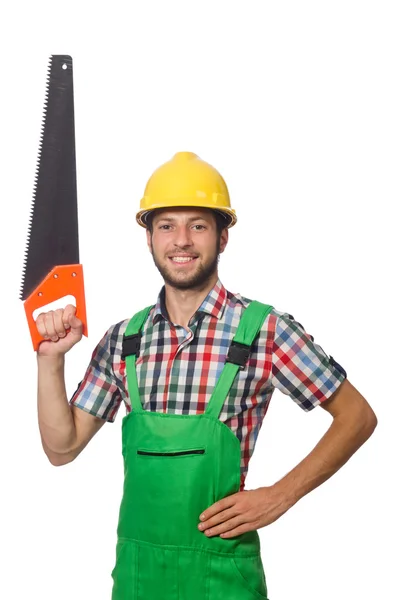 Industrial worker with saw — Stock Photo, Image