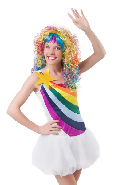 Kvinna med färgglad peruk — Stockfoto