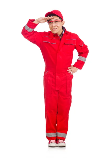 Operaio industriale in costume rosso — Foto Stock