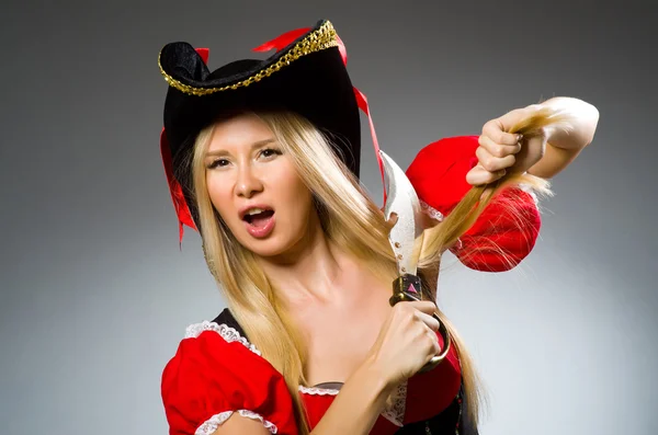 Woman pirate with sharp weapon — Stock Photo, Image