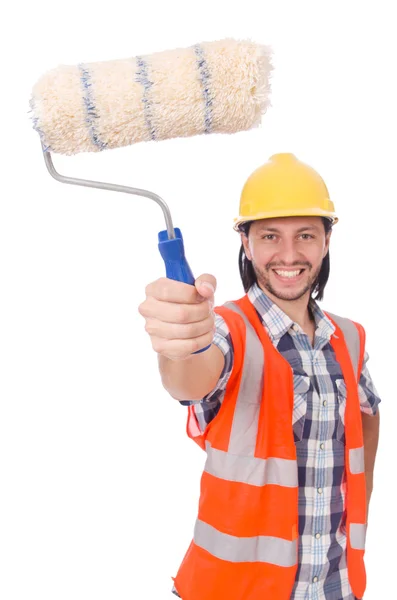 Pintor engraçado isolado em branco — Fotografia de Stock