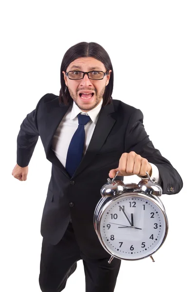 Geschäftsmann mit Uhr isoliert auf weiß — Stockfoto