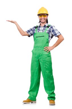 Sanayi işçisi beyaz arka planda izole edilmiş.