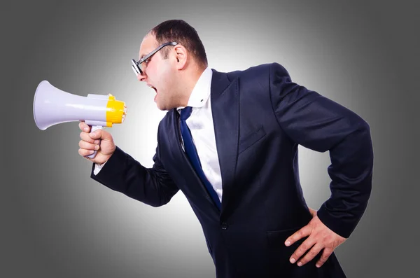 Funny man with loudspeaker — Stock Photo, Image