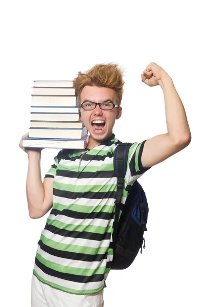 Student with stack of books — Stock Photo, Image