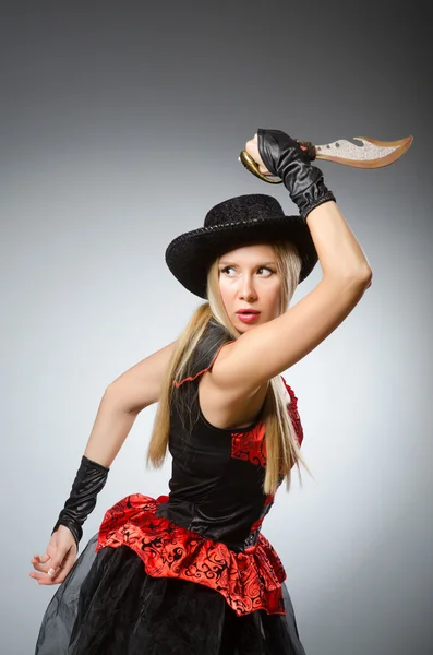 Woman pirate with sharp knife — Stock Photo, Image