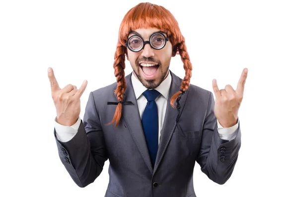 Businessman in female wig — Stock Photo, Image