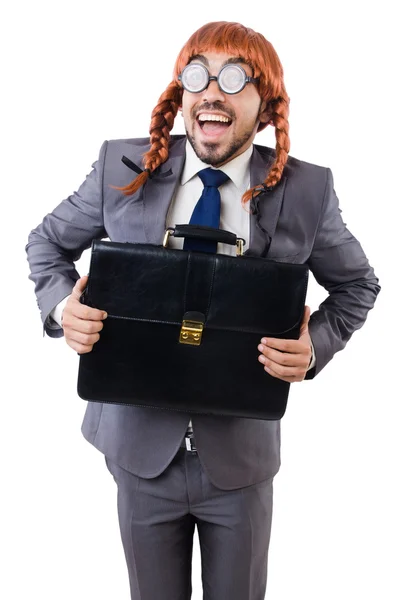 Businessman in female wig — Stock Photo, Image