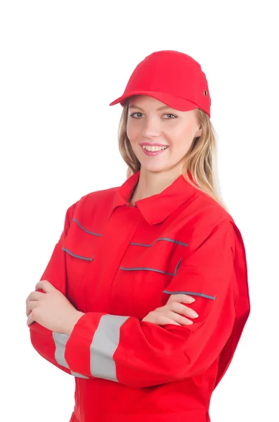 Mujer en concepto industrial aislada sobre blanco —  Fotos de Stock