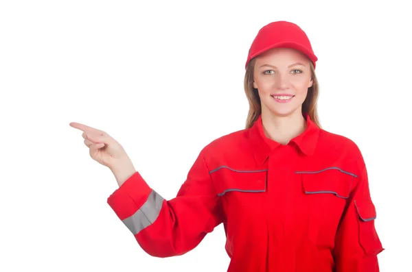 Frau im Industriekonzept isoliert auf Weiß — Stockfoto